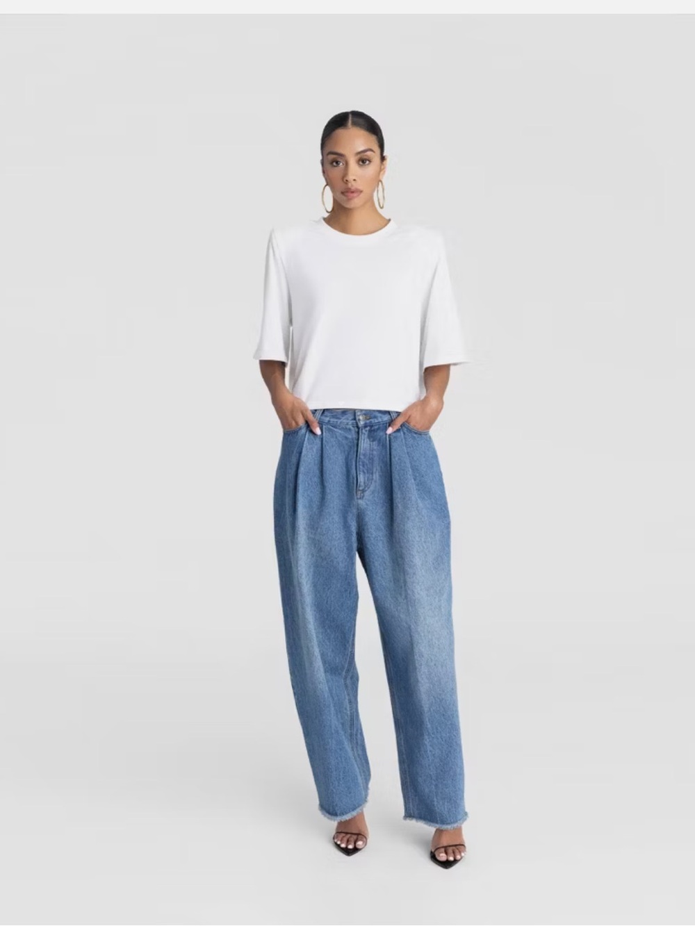 KBB by Kahlana Women's High-Rise Barrel Leg 'The Devin Jean' Pants Relaxed Fit
